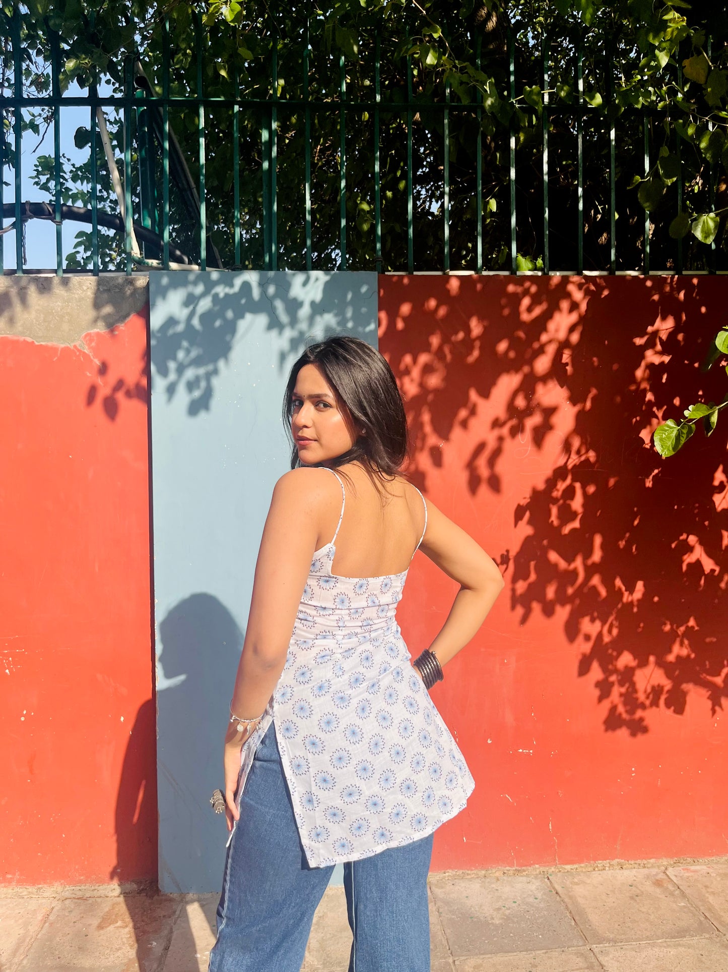 White n blue short kurti