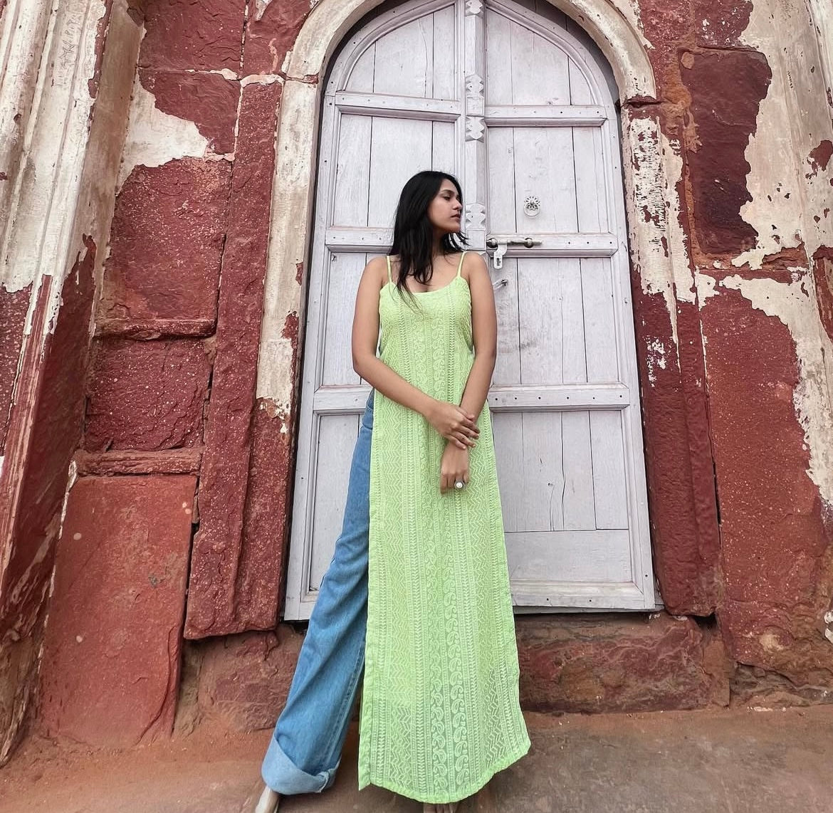Green chikankari kurti