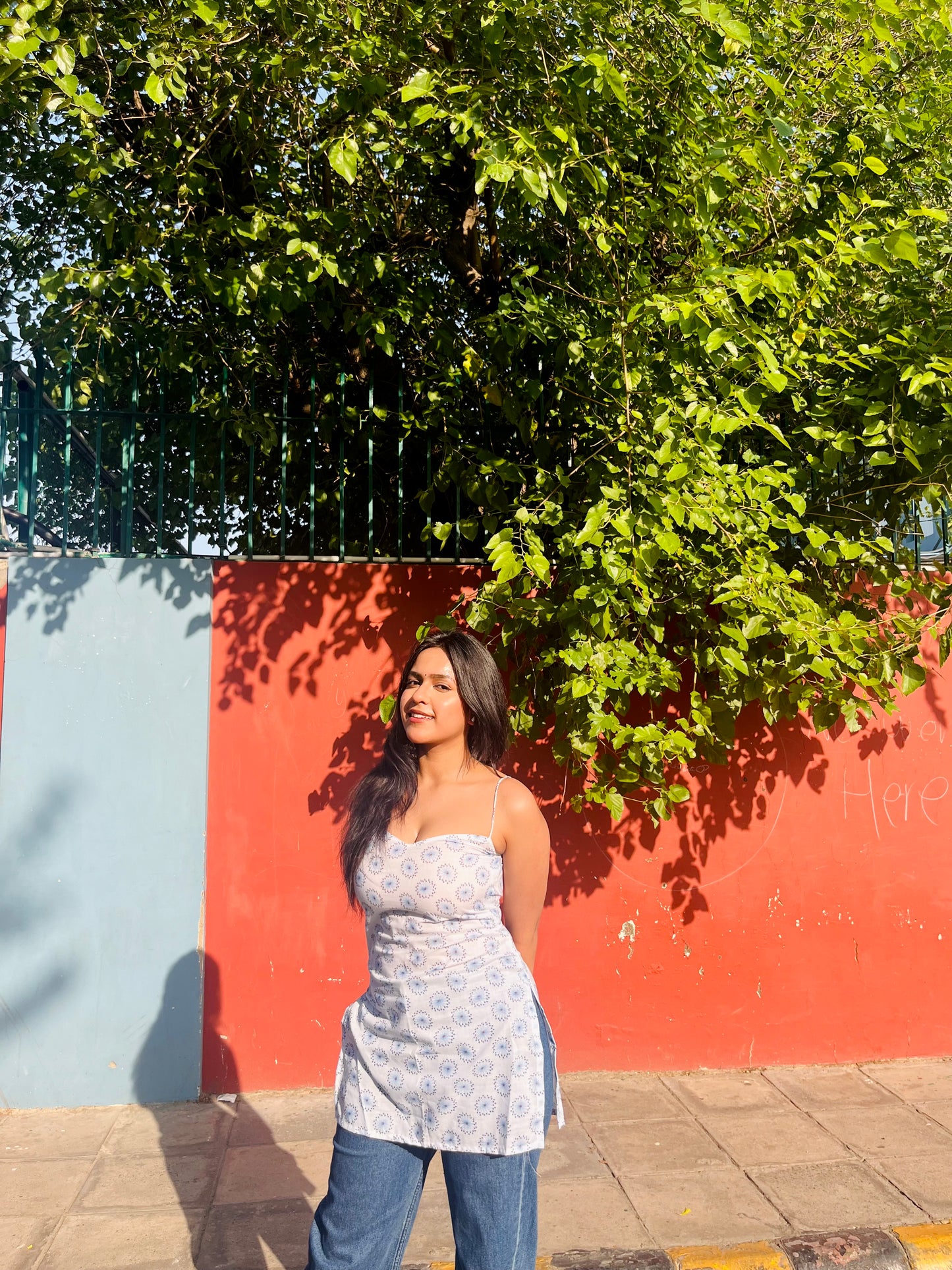 White n blue short kurti
