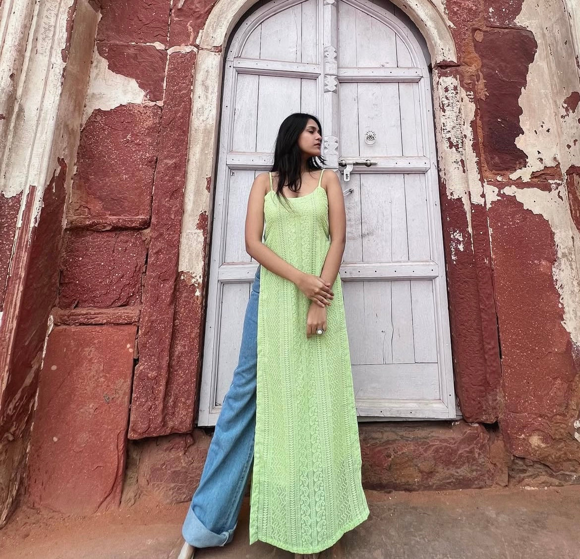 Green chikankari kurti