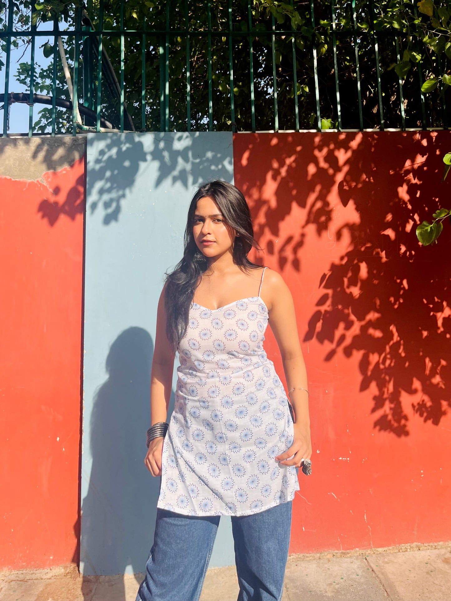White n blue short kurti