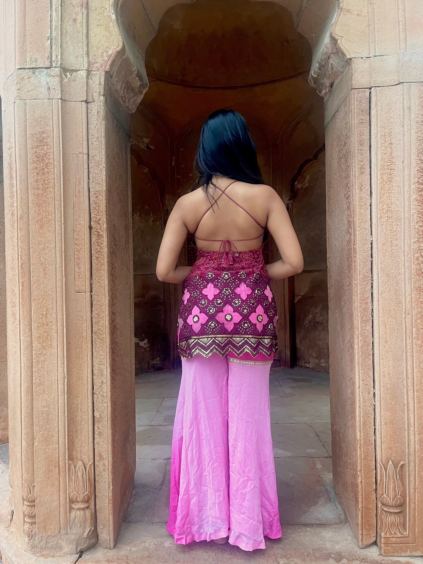 Pink-maroon ombré set