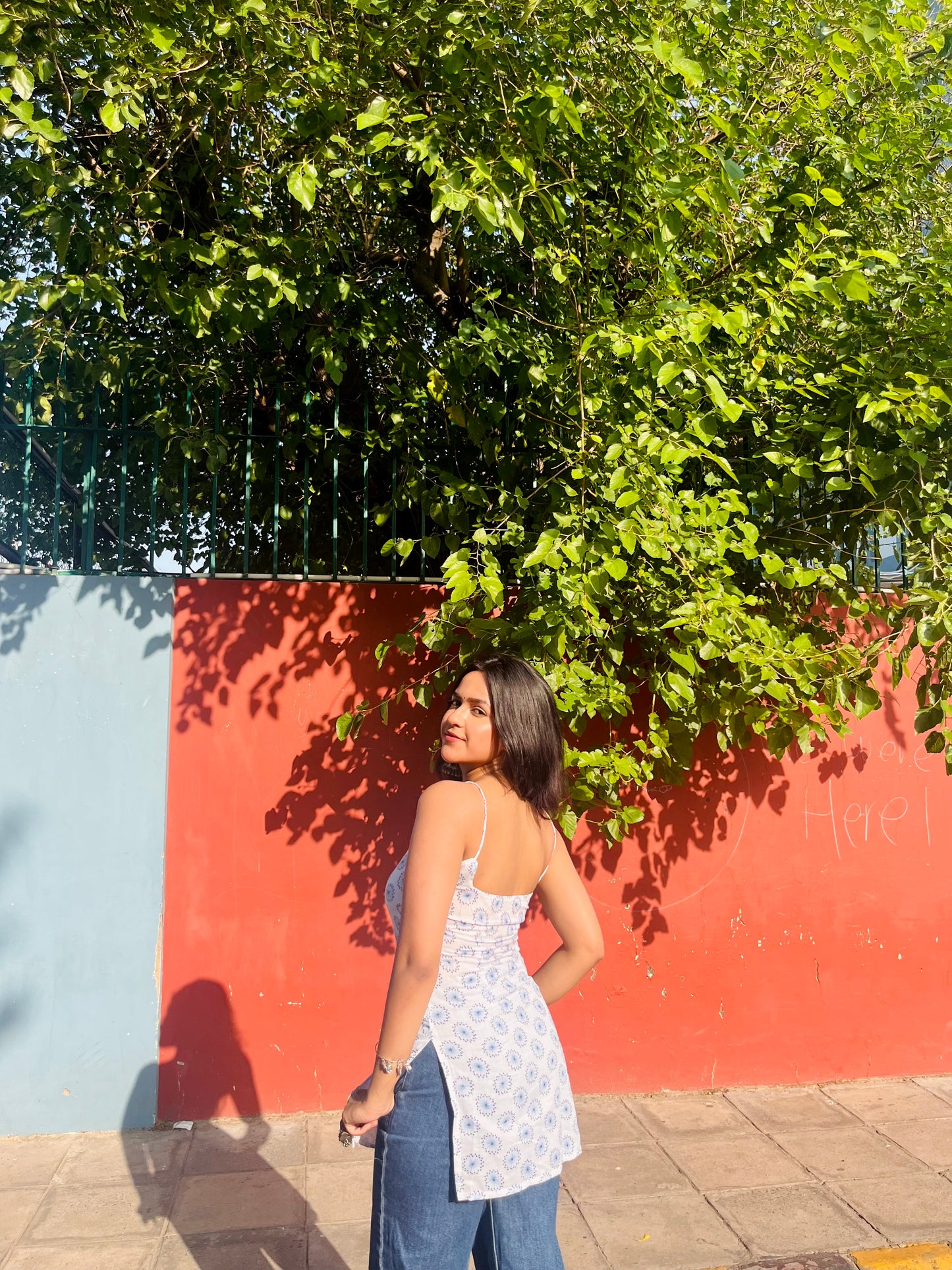 White n blue short kurti