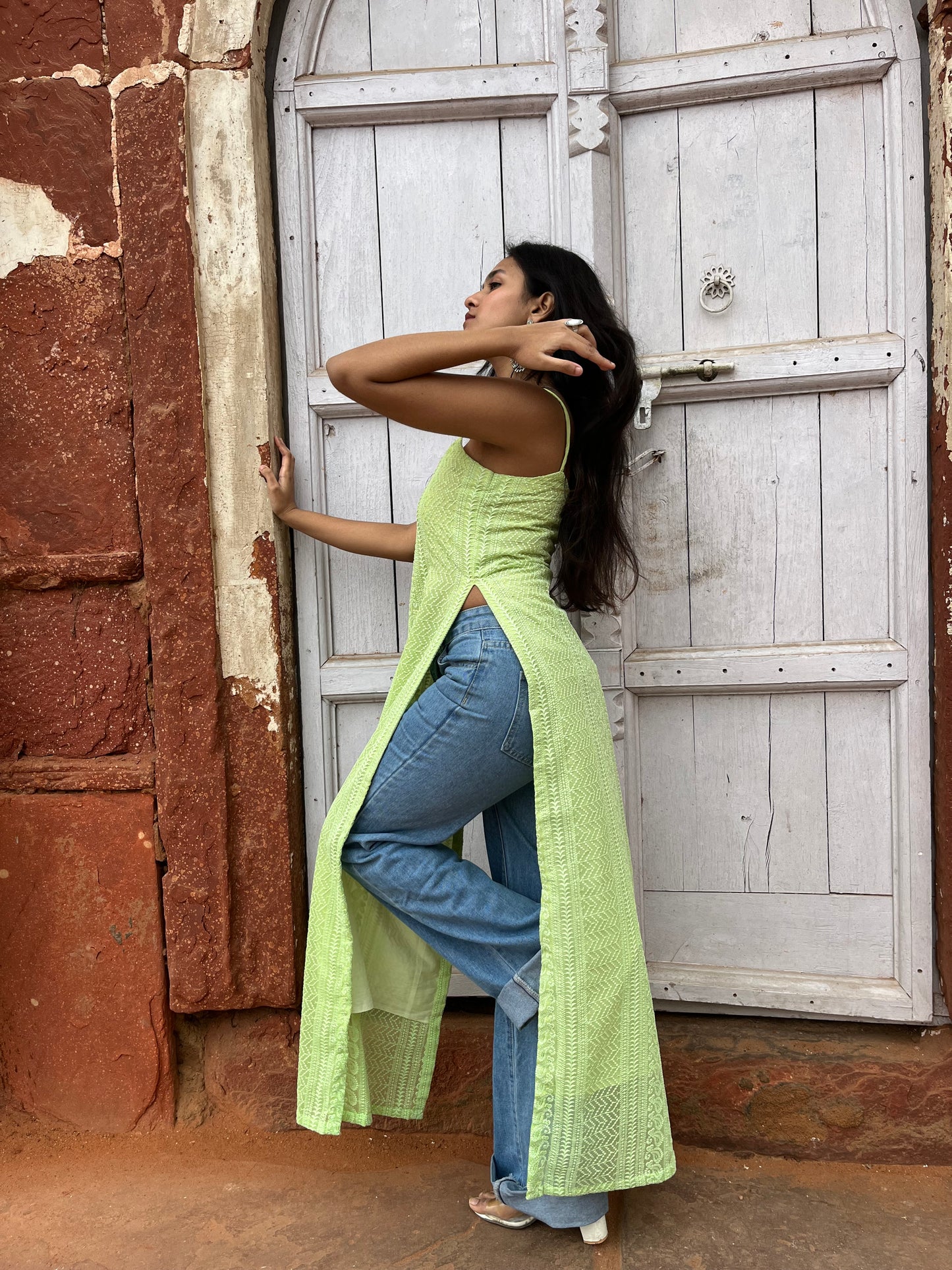 Green chikankari kurti