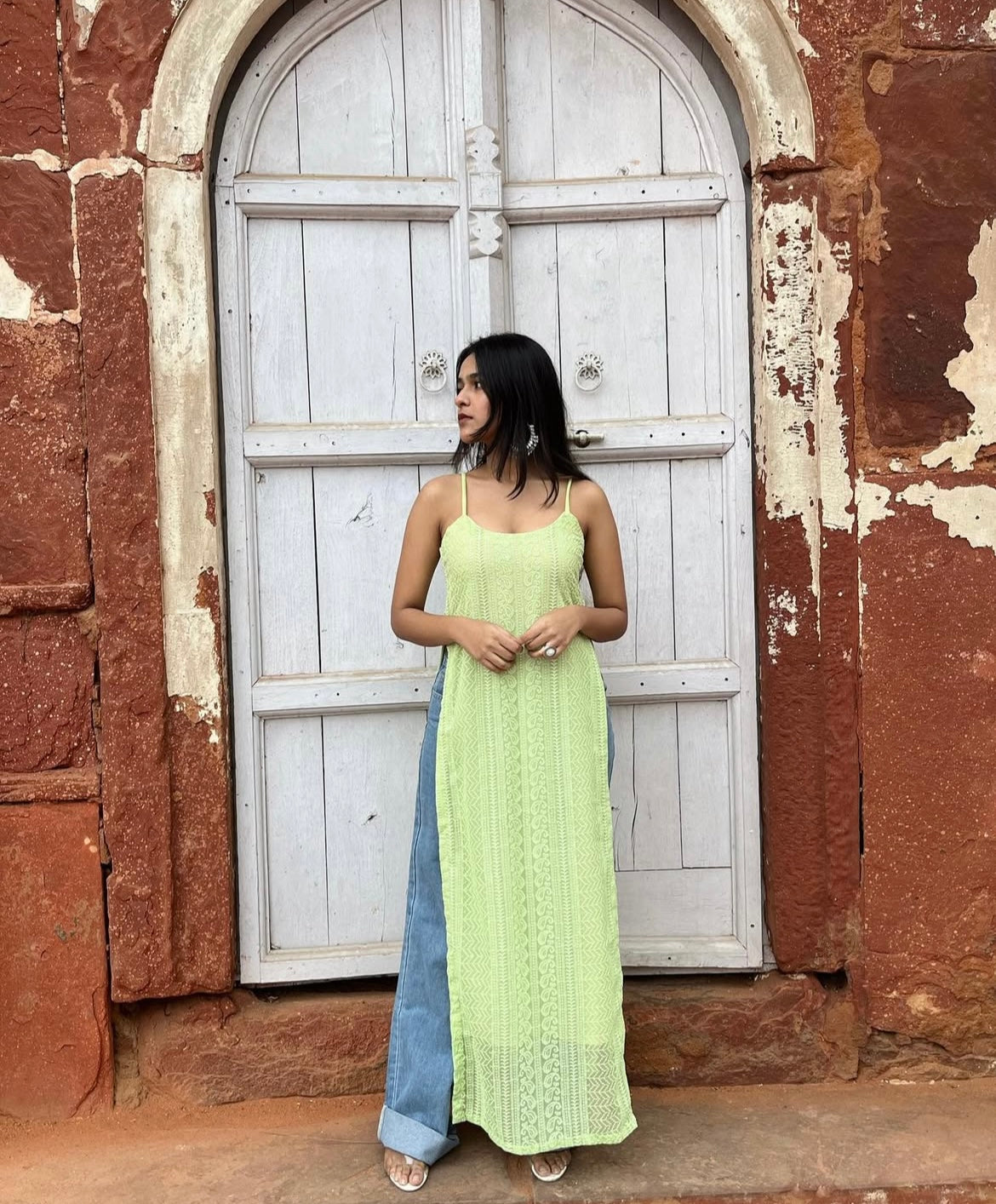 Green chikankari kurti