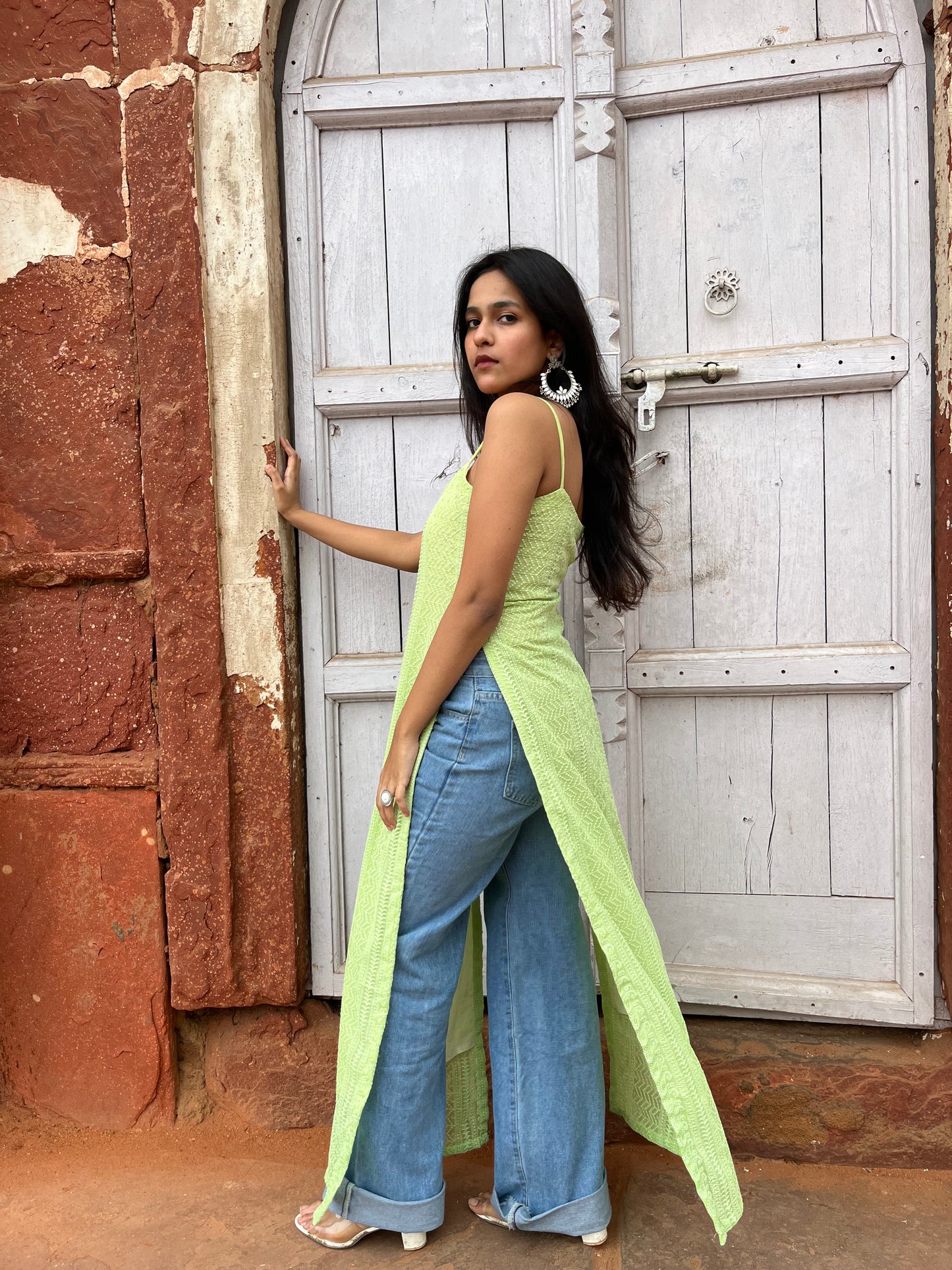 Green chikankari kurti