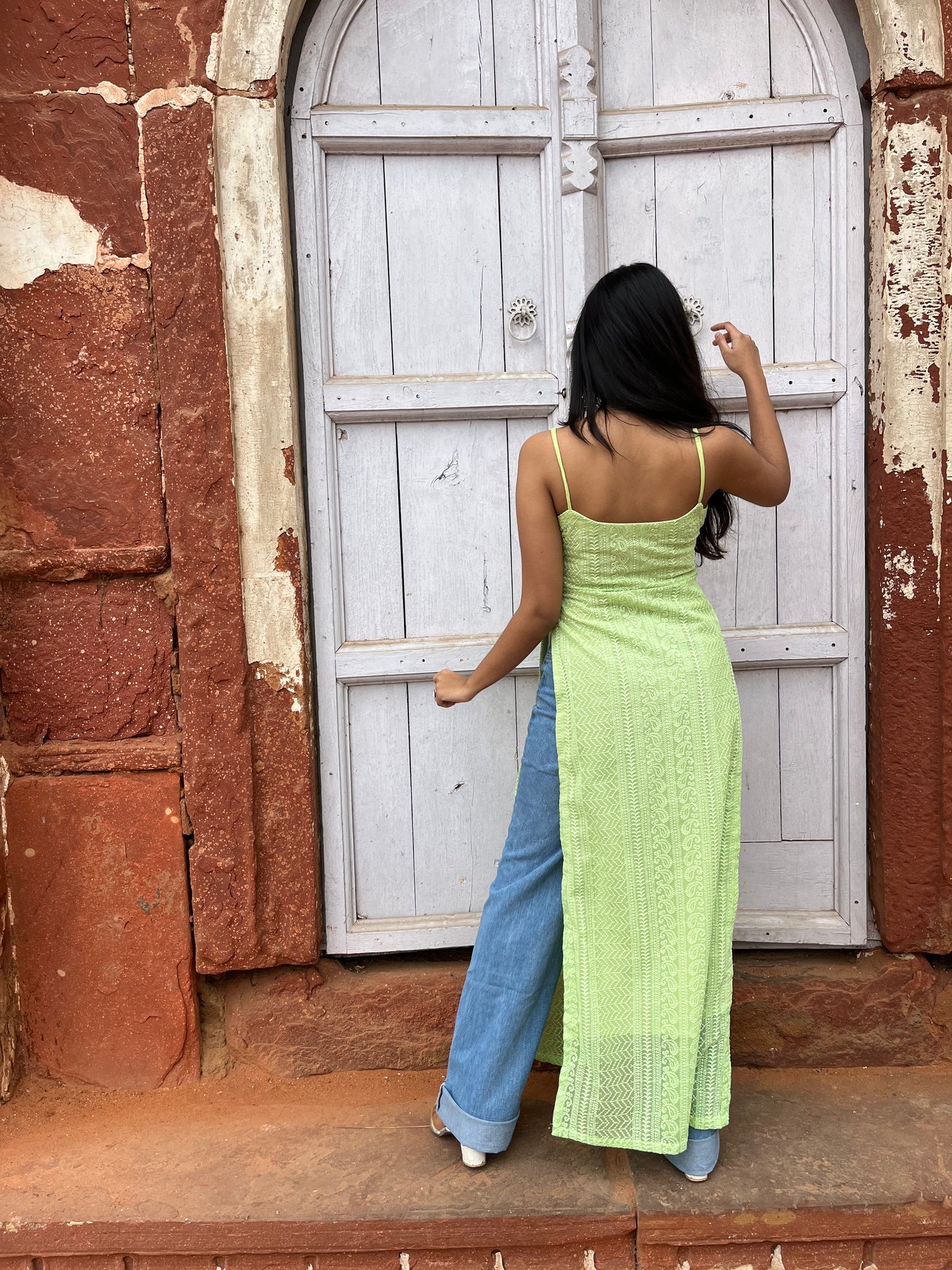 Green chikankari kurti