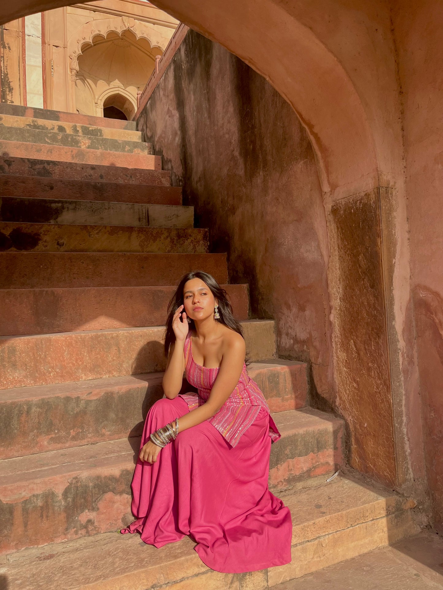 Pink one shoulder kurti