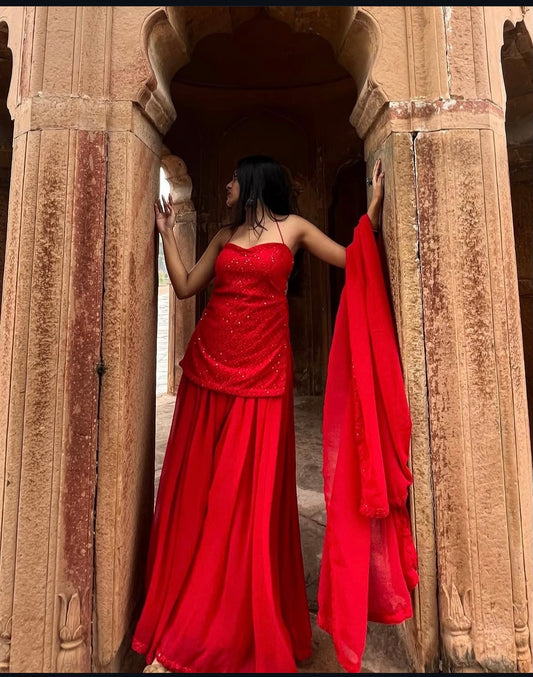 Red backless set