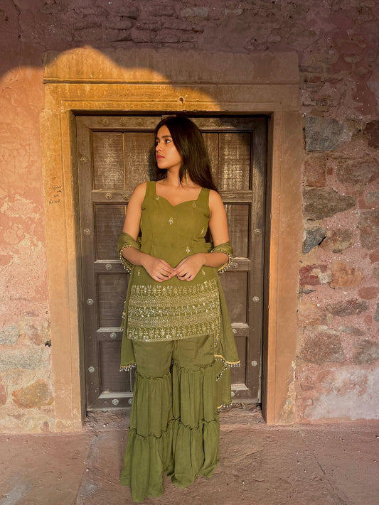 Olive green festive set