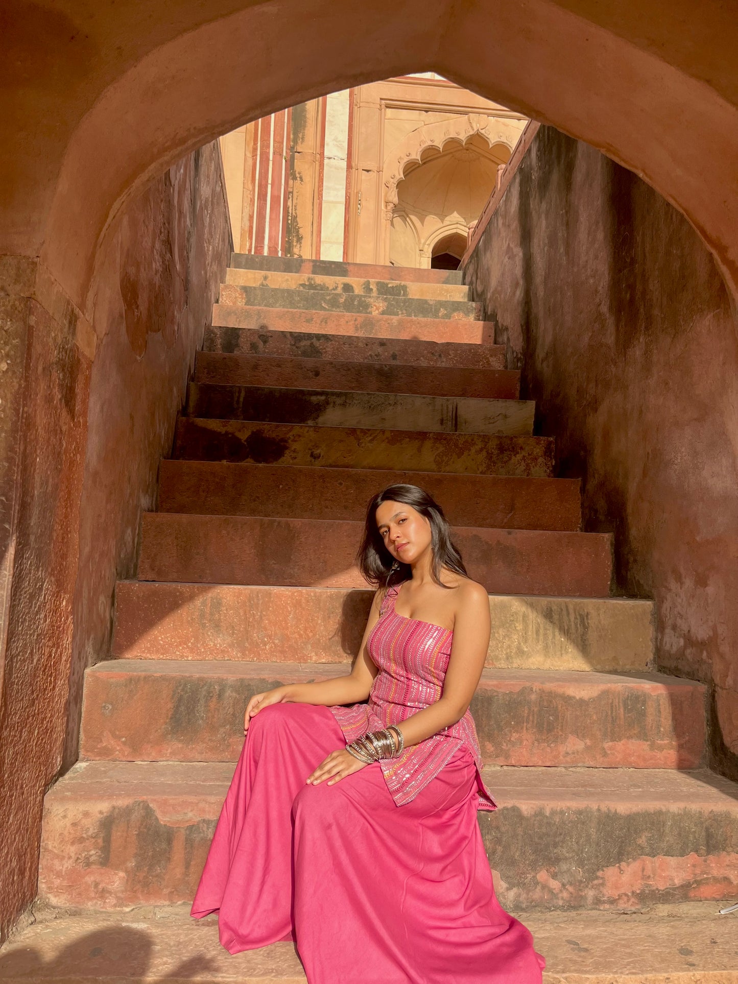 Pink one shoulder kurti