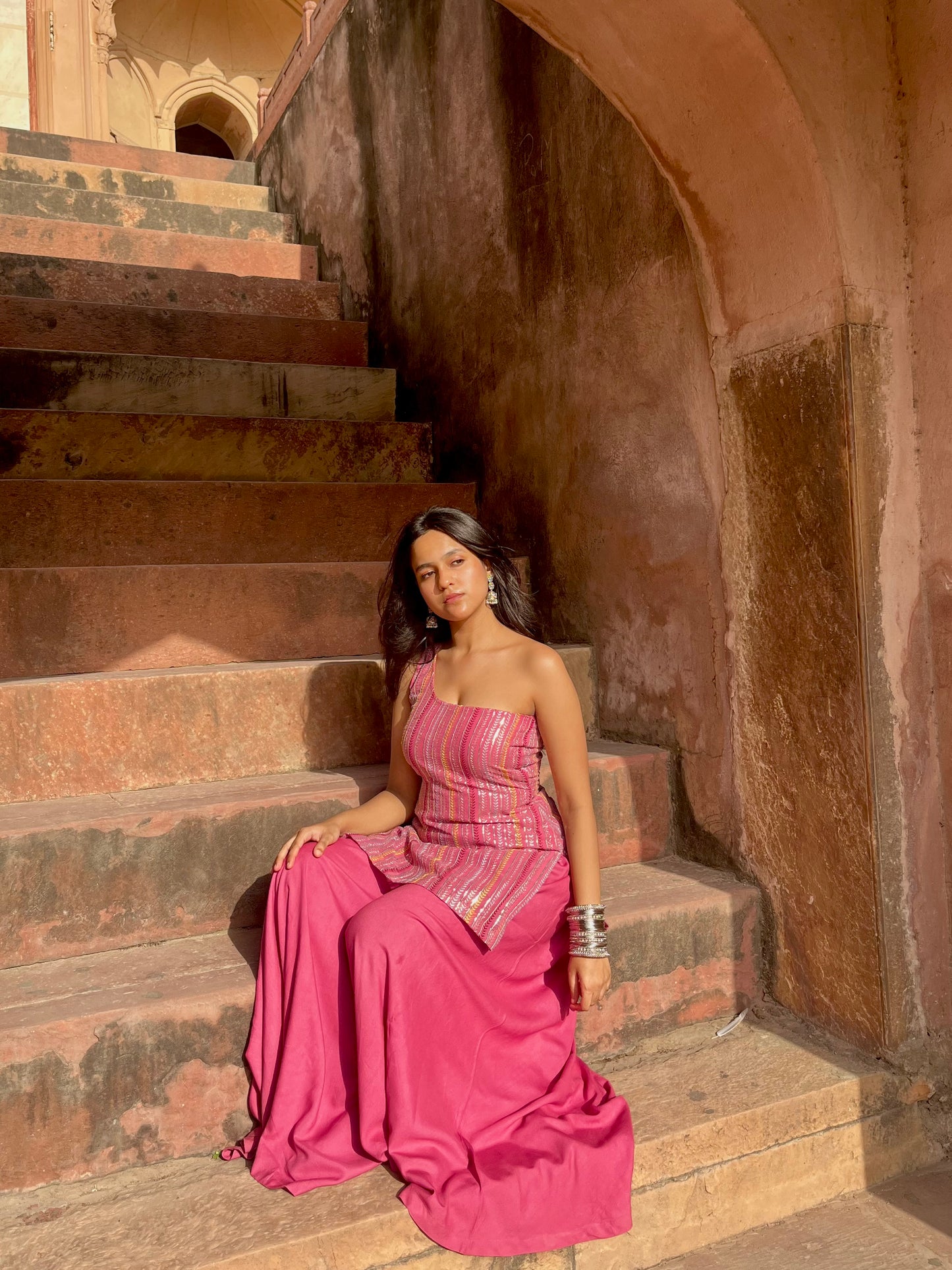 Pink one shoulder set