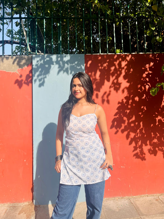 White n blue short kurti