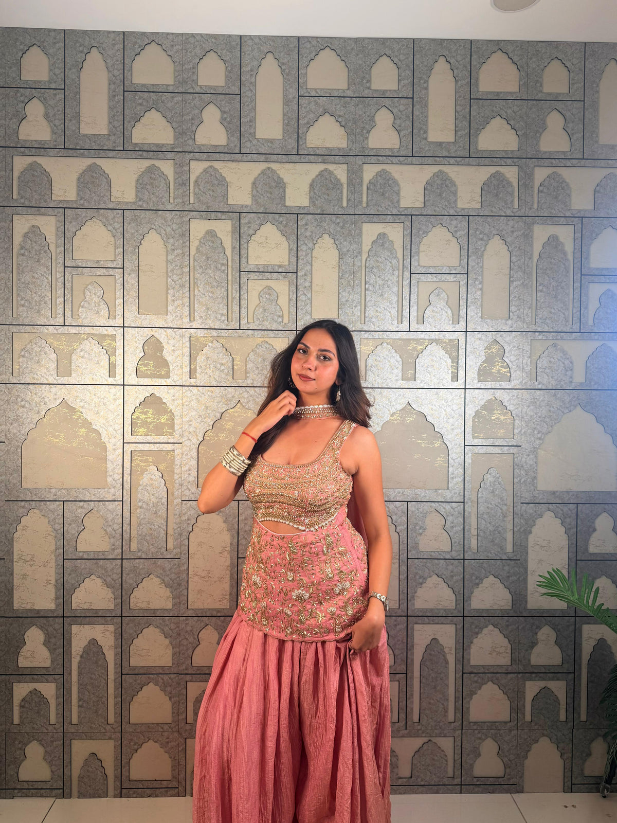 Peach cut out sharara set