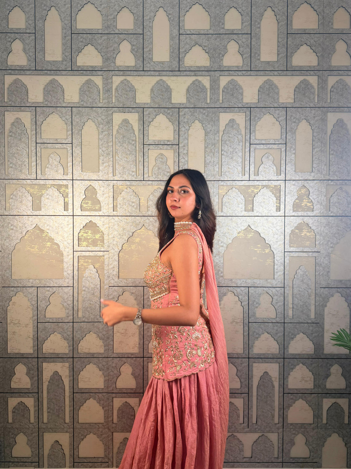 Peach cut out sharara set
