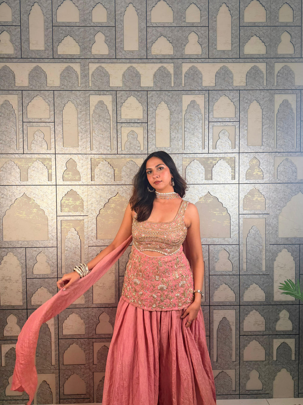Peach cut out sharara set
