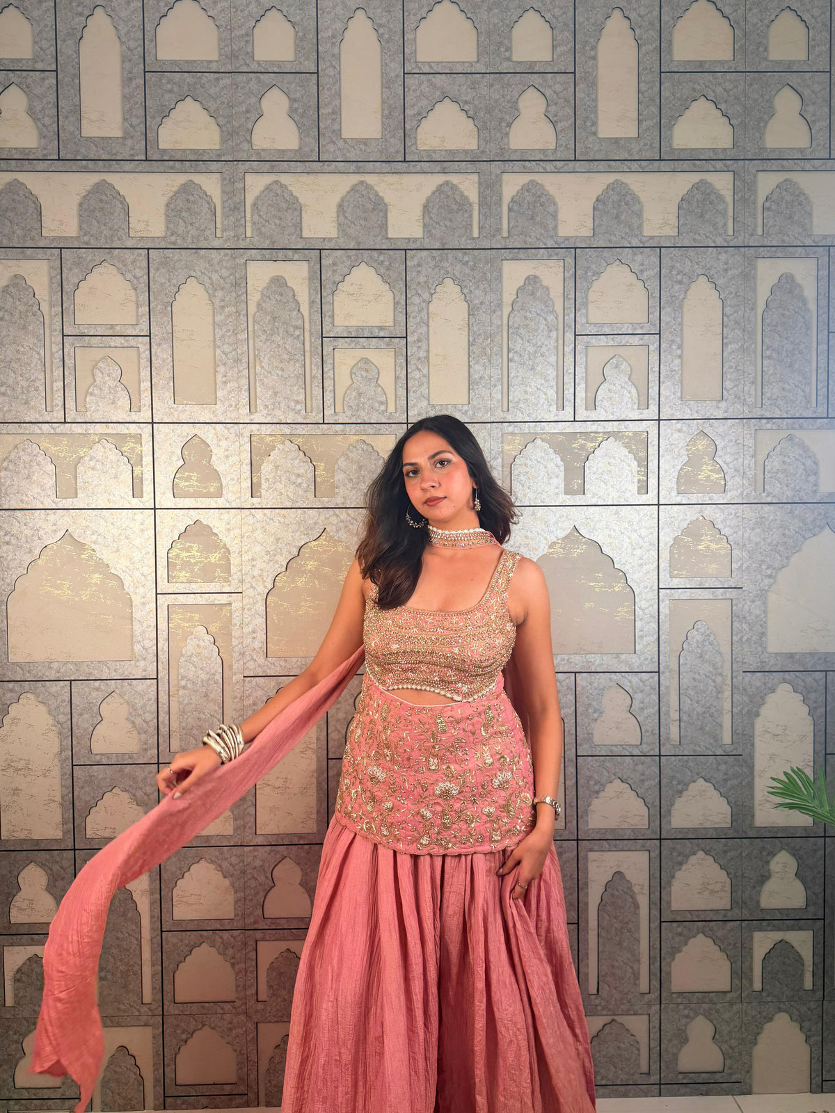 Peach cut out sharara set