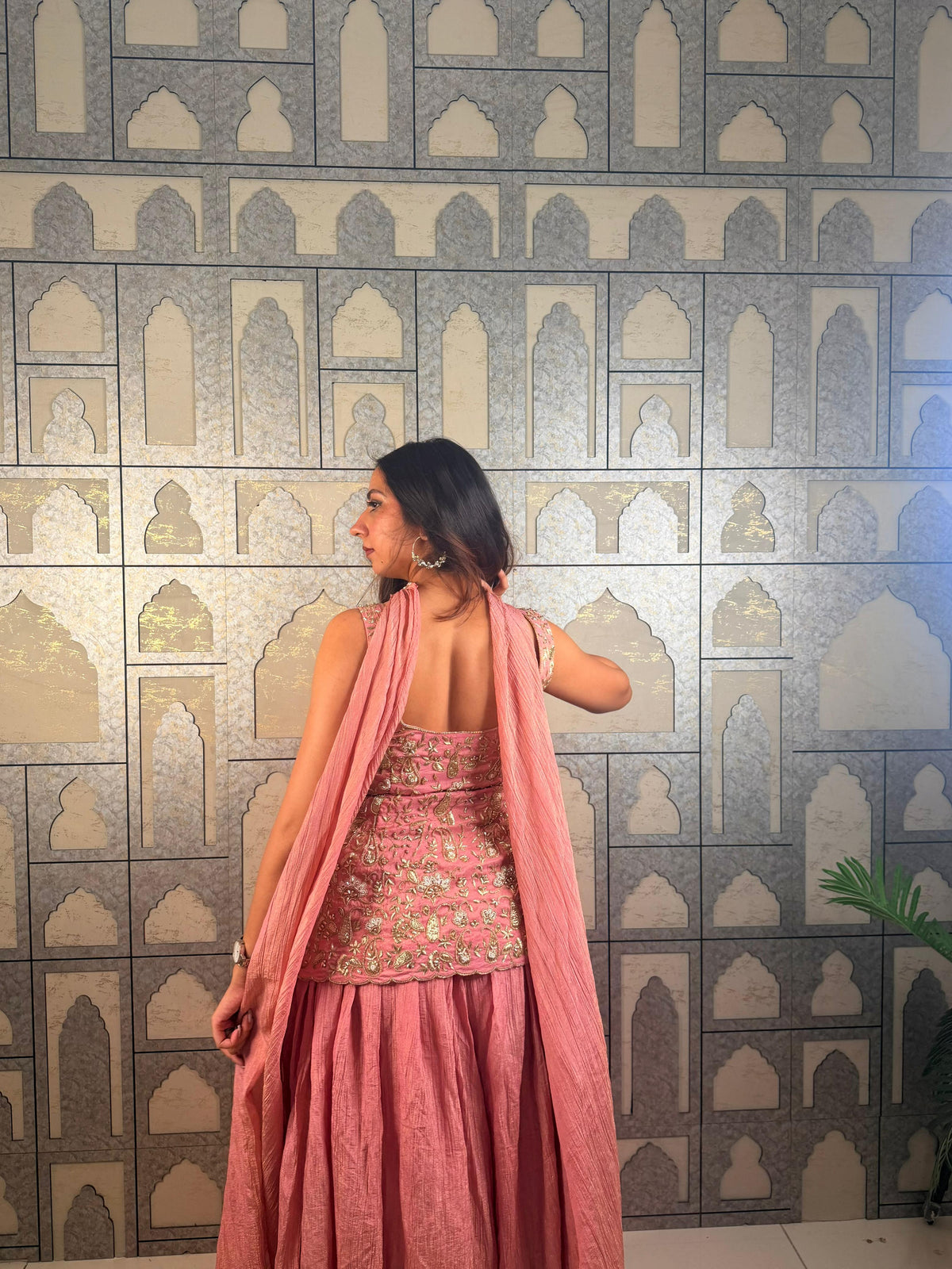 Peach cut out sharara set