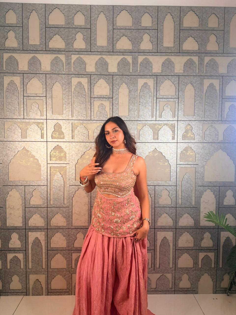 Peach cut out sharara set