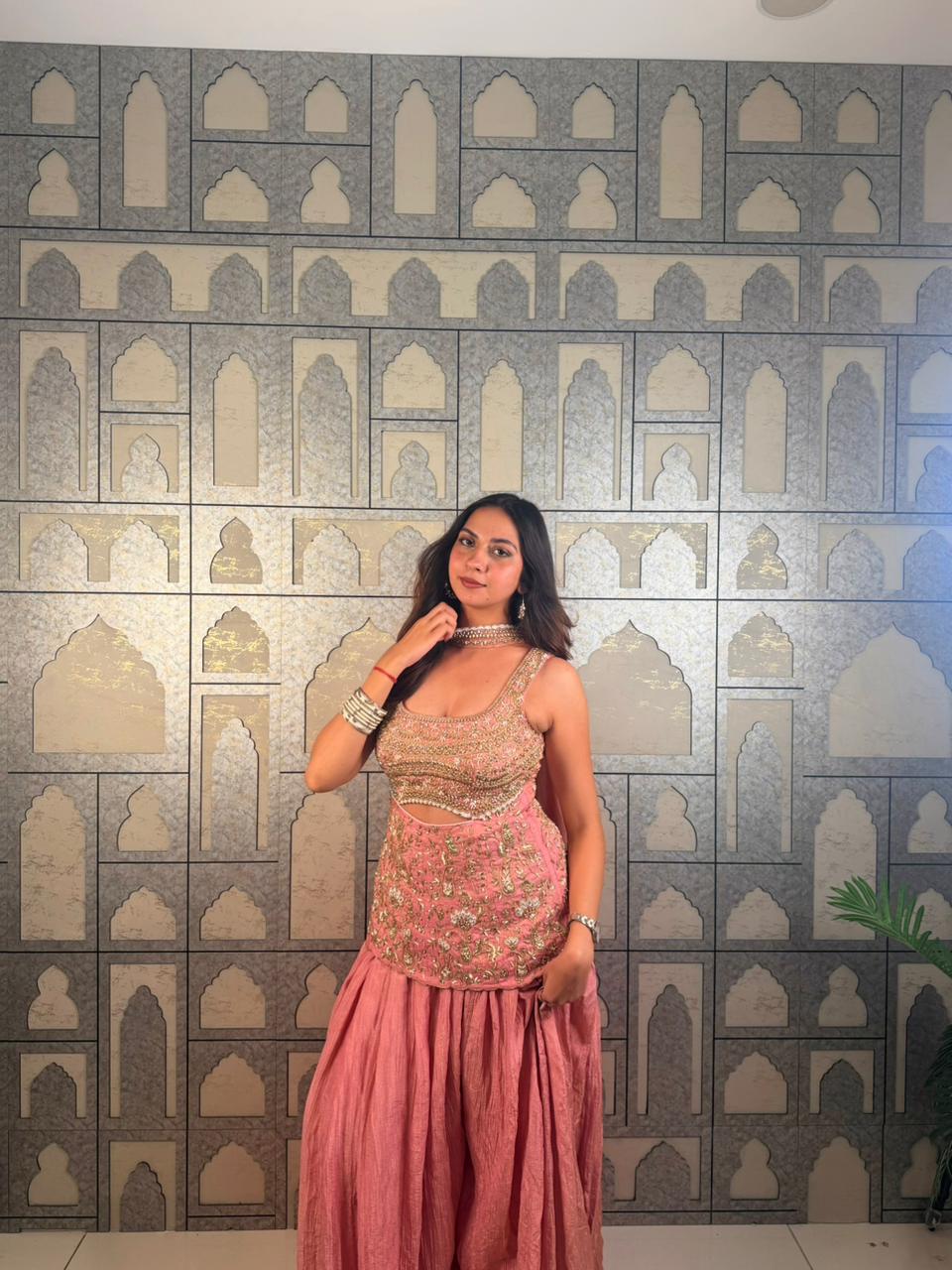 Peach cut out sharara set