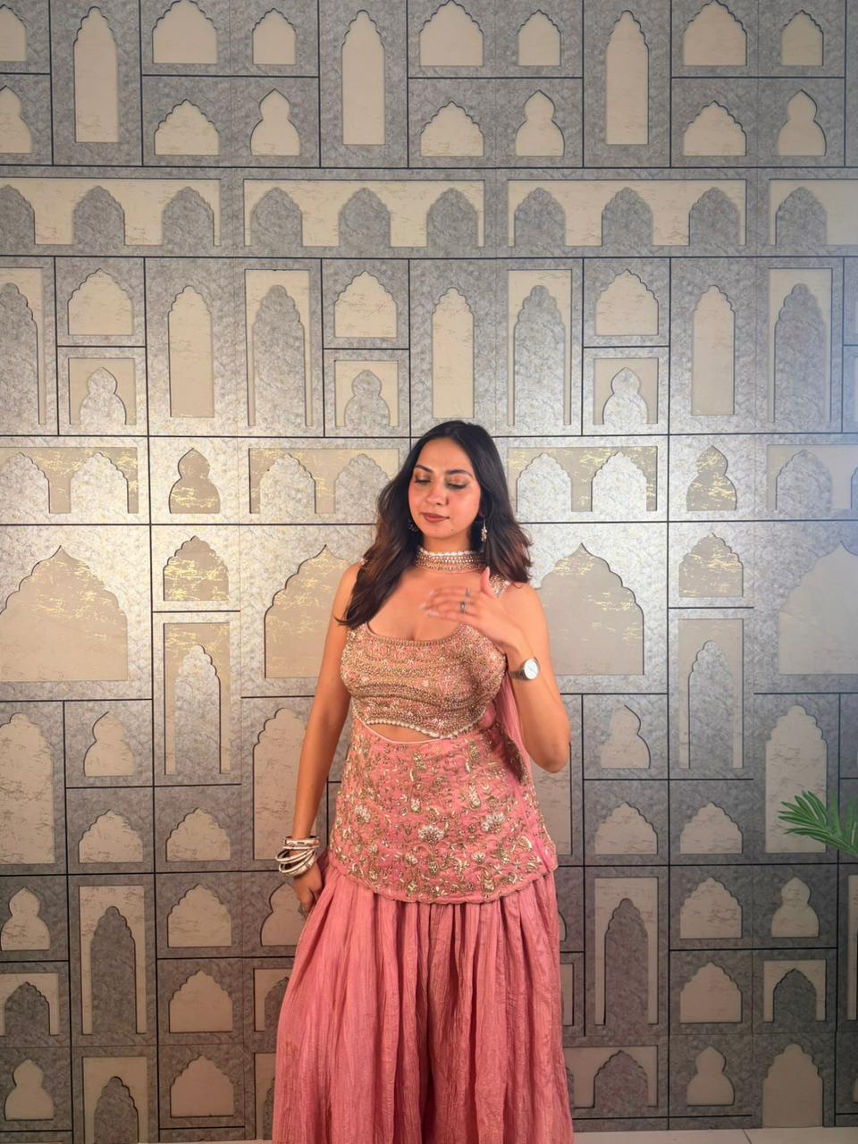 Peach cut out sharara set