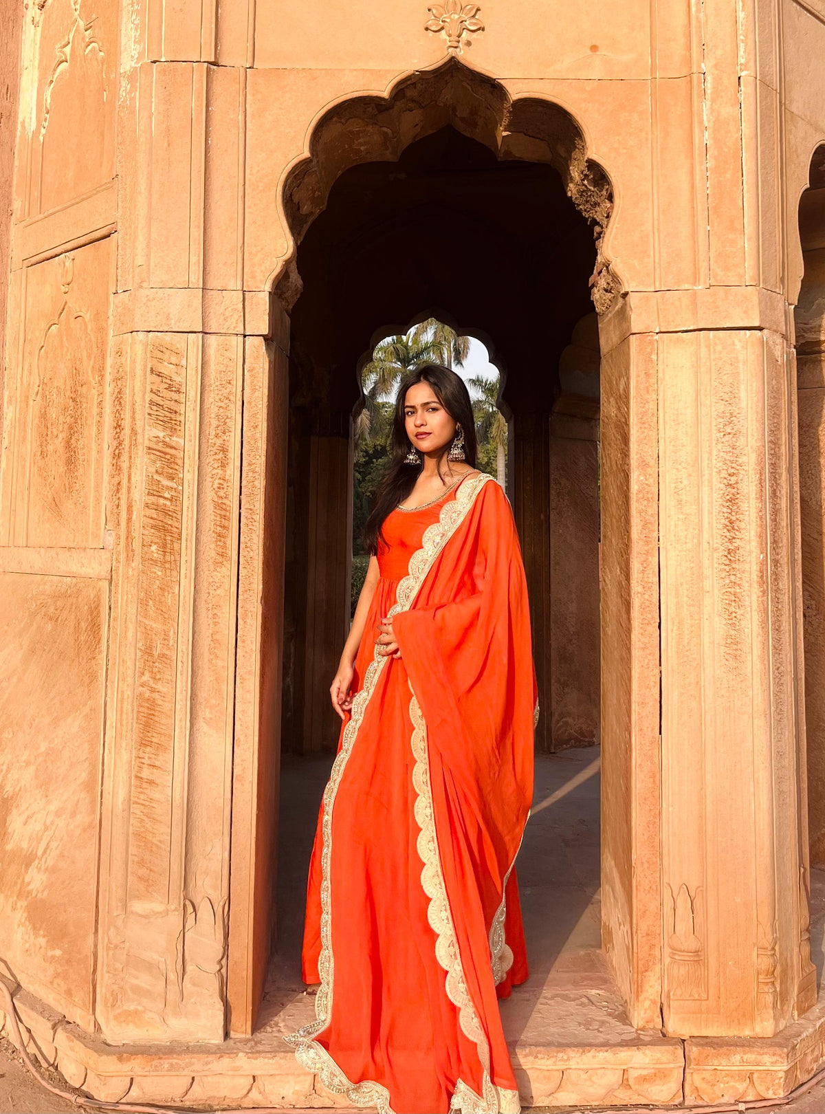 Tangerine Anarkali suit