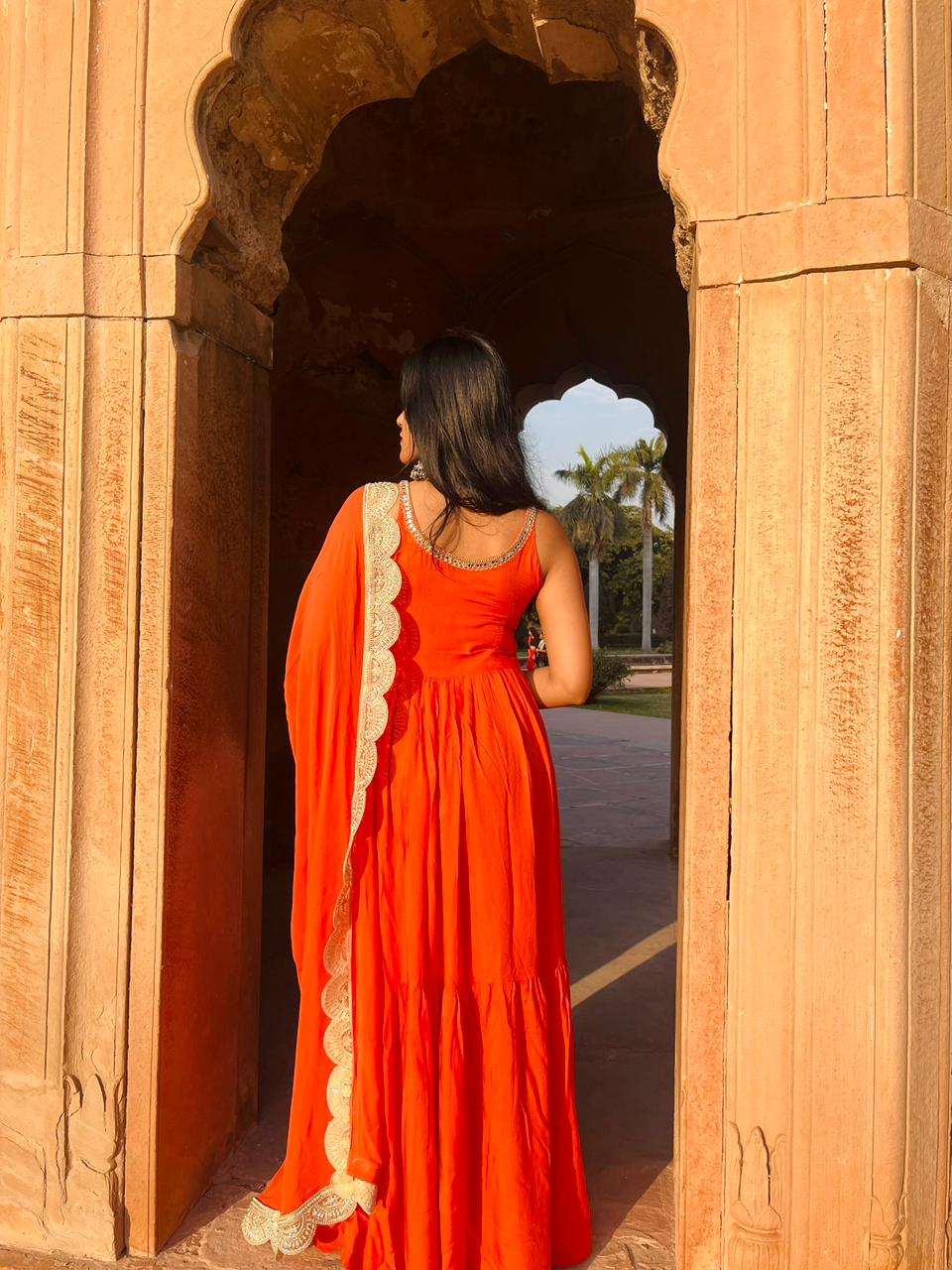 Tangerine Anarkali suit