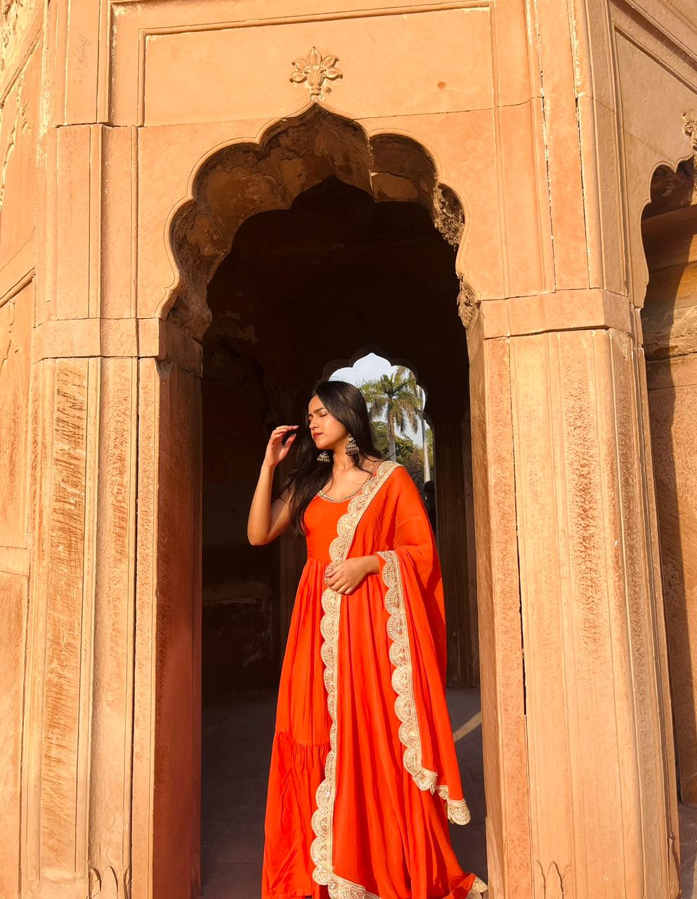 Tangerine Anarkali suit