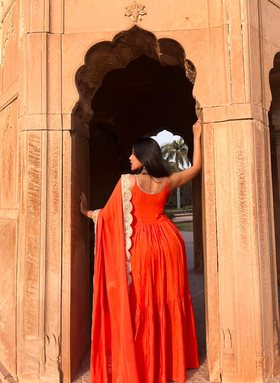 Tangerine Anarkali suit