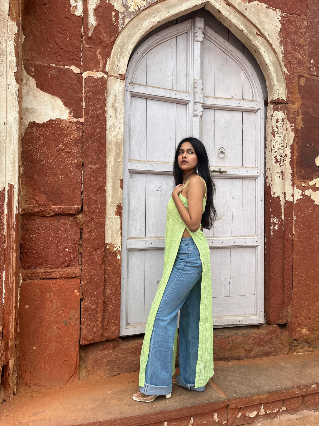 Green chikankari kurti