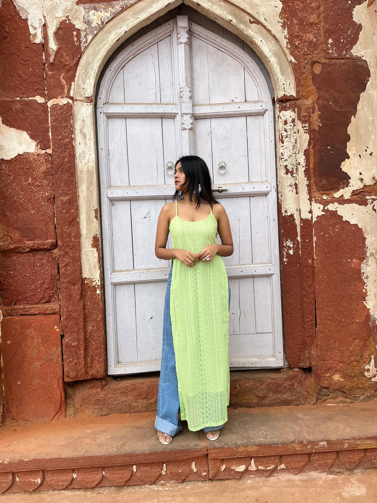 Green chikankari kurti