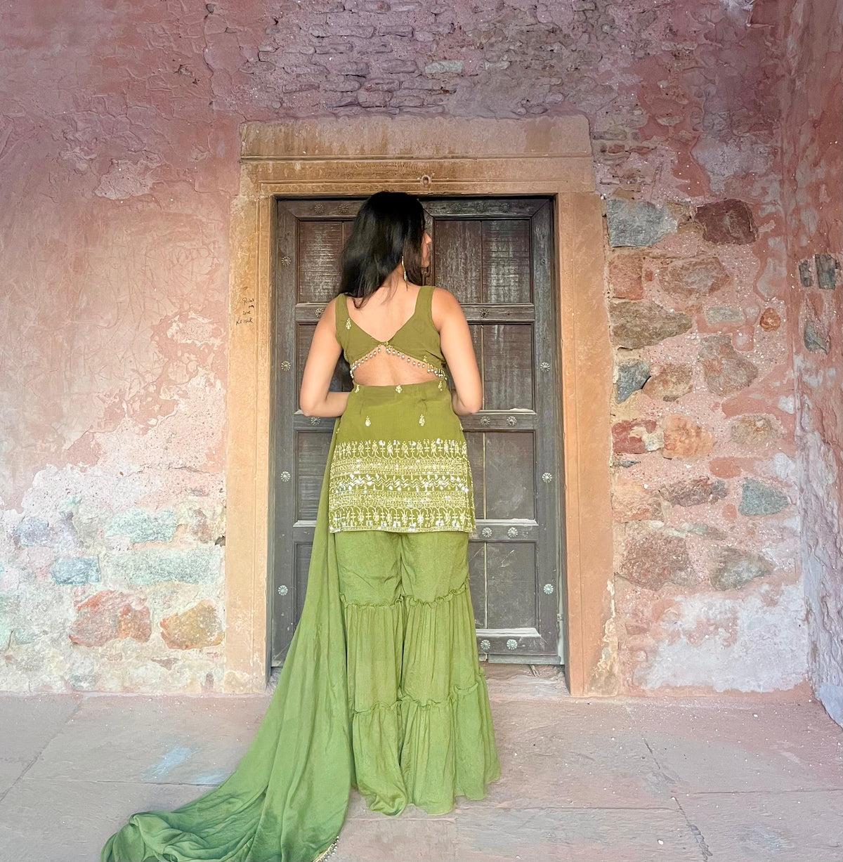Olive green sharara set