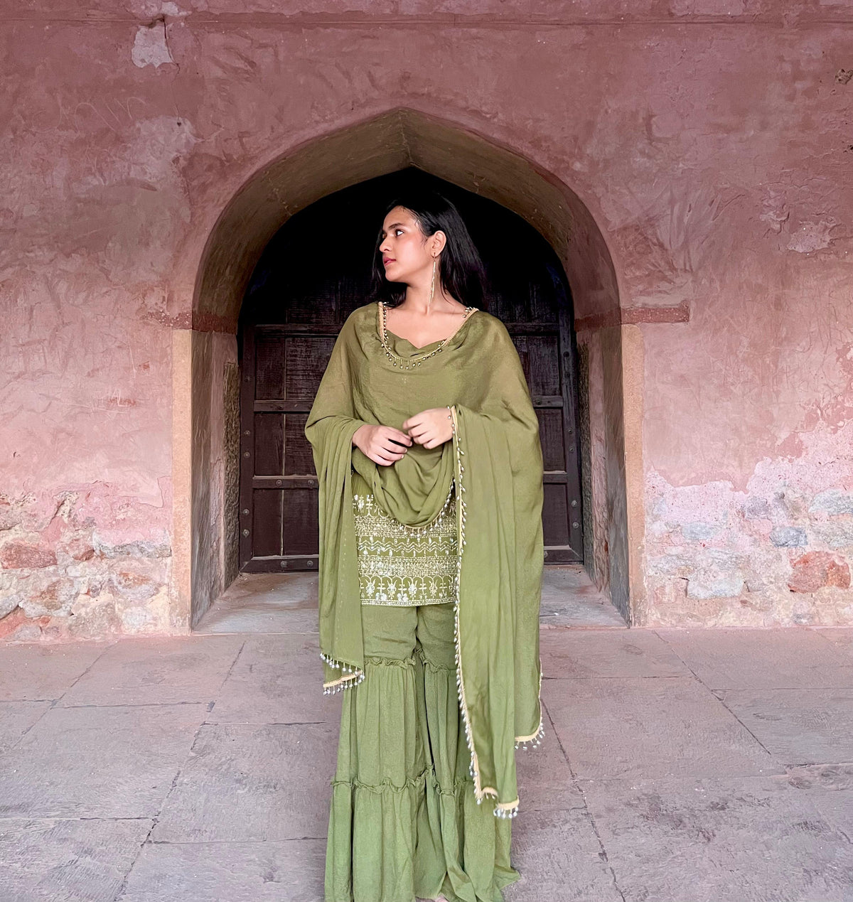 Olive green sharara set