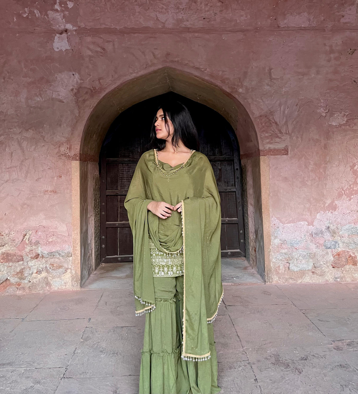 Olive green sharara set