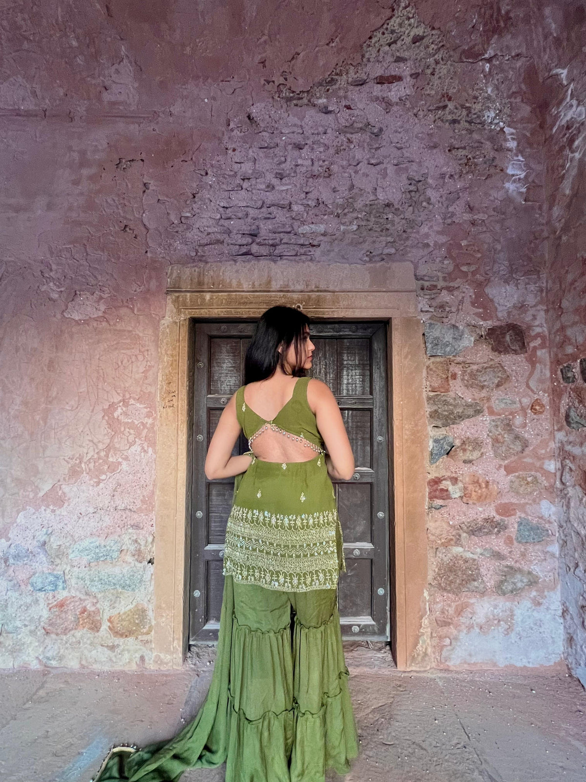 Olive green sharara set