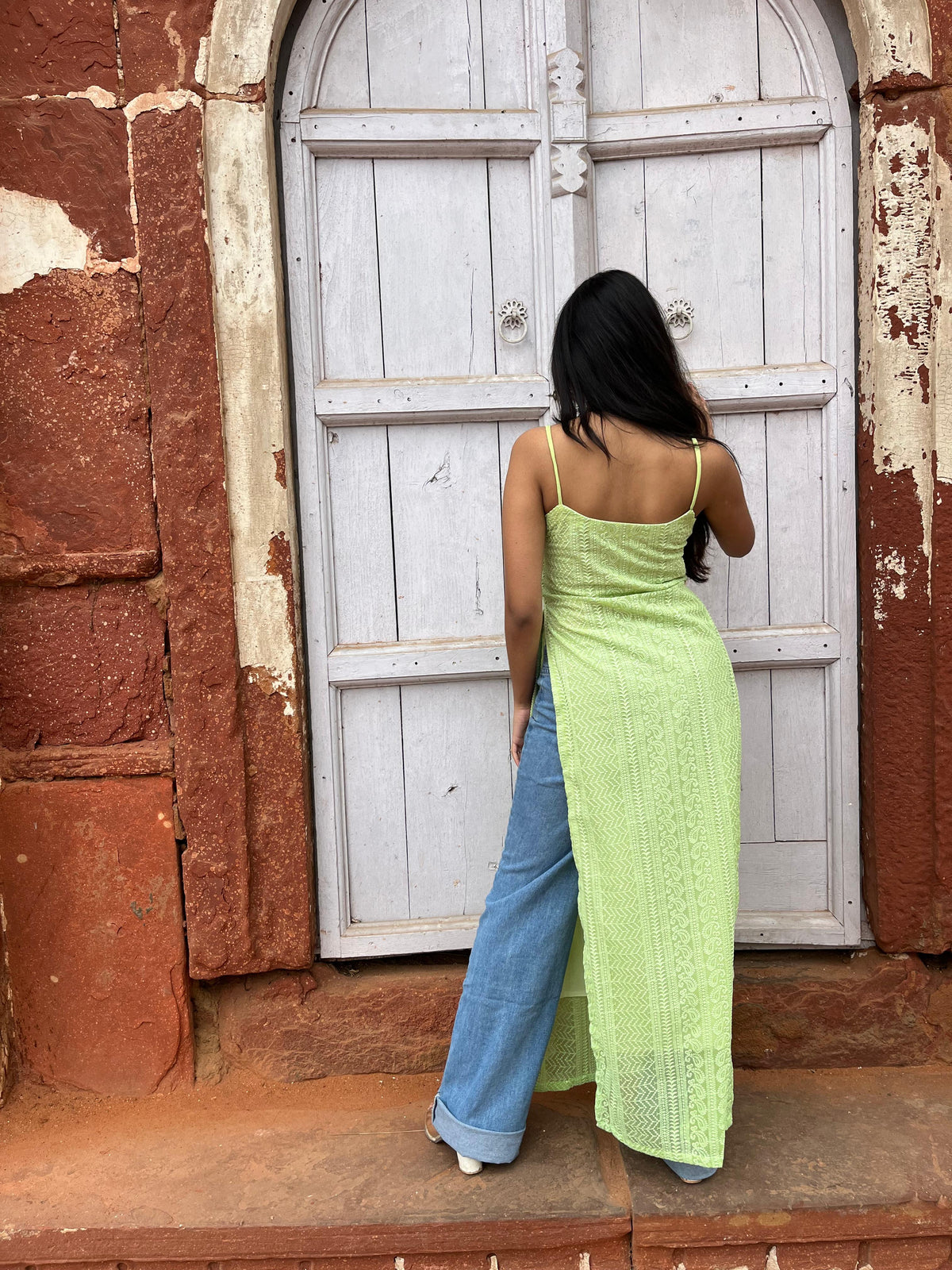 Green chikankari kurti